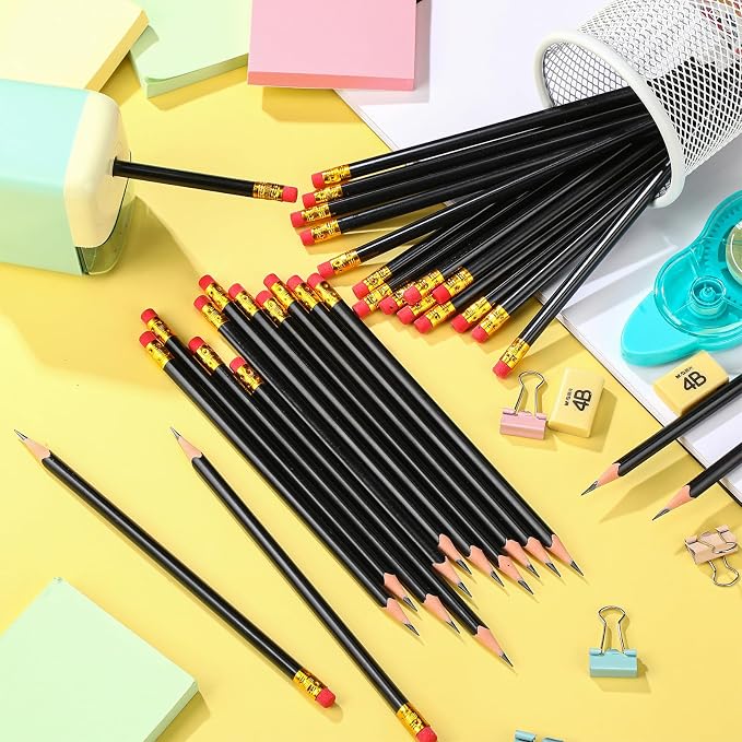 Tinlade 50 Pcs Black Triangular Grip Pencils Wood Wedding Pencils HB Graphite Pencil Pack Eraser for Baby Shower Drawing Sketching Bridal Shower Office Supplies