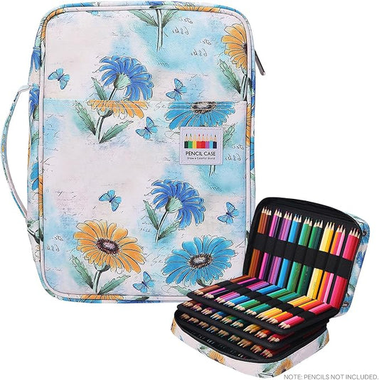 JAKAGO 220 Slots Colored Pencil Case Large Capacity Pen Holder for Artist Painter Zipper Organizer Bag for Marker Highlighter Storage Case for Office Sketch Travel Supplies (Daisy)