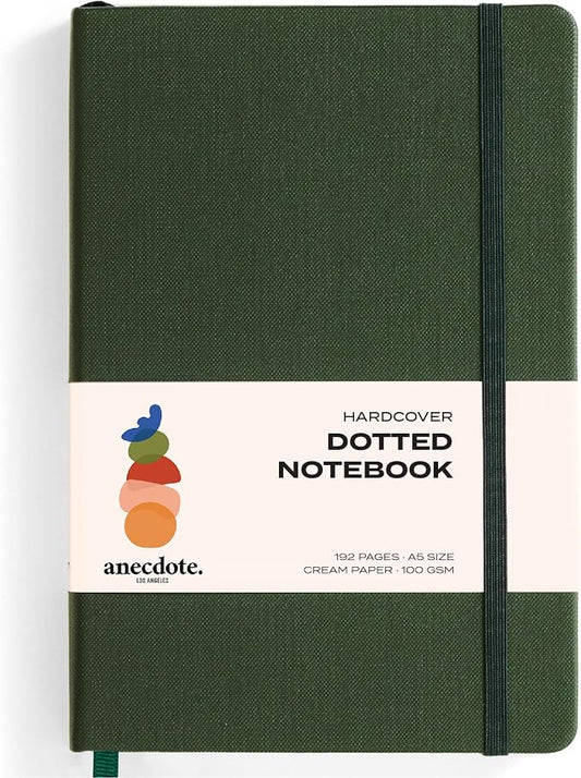 ANECDOTE. Dotted Journal Notebook, 192 Pages, A5 size: 8.3" x 5.4", Thick 100 GSM Paper, Dotted, Hardcover. Journal for Women and Men, Perfect Notebook for School, Work and Travel (Evergreen)