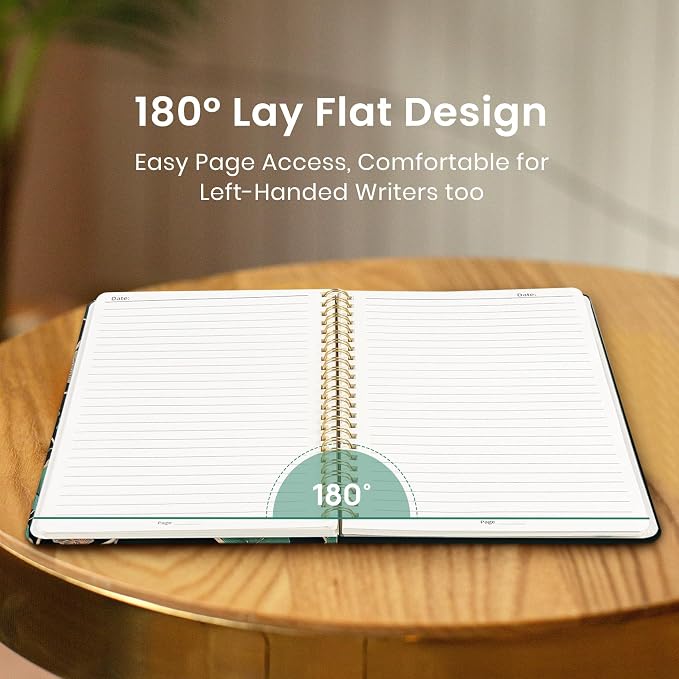 Taja Spiral Lined Journal for Women, Notebook for Work with Pretty Cover, 140 College Ruled Pages, Hardcover Notebook for Journaling, Note Taking, Bible Study, Emerald Vines
