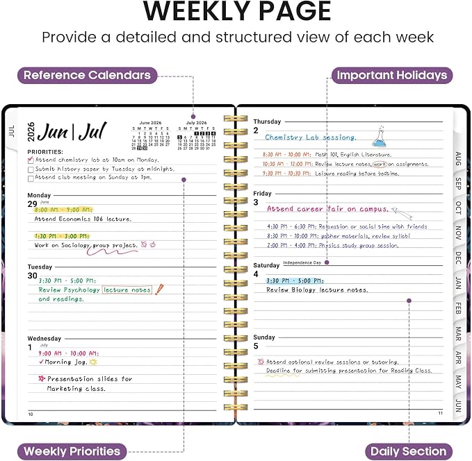 Planner 2026-2027, Academic Monthly and Weekly Calendar Planner for Women, July 2026 - June 2027, Hardcover Pretty Agenda Planner Book with Tabs, Spiral Daily Organizer for School Office Home Supplies, 6.3" x 8.5" - Coral Dream