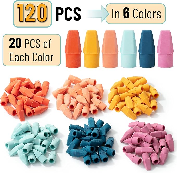 Mr. Pen- Pencil Eraser Toppers, 120 Pack, Vintage Colors, Cap Erasers | Pencil Top Erasers, Eraser Tops