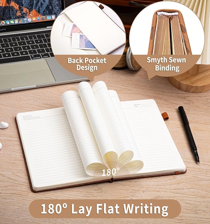 A5 Lined Journal Notebook for Women Men, Tree Ring Leather Journals for Writing, 200 Pages Thick Paper, Daily Journal Notebook for Work, School, Note Taking, Business, Travel, College Ruled