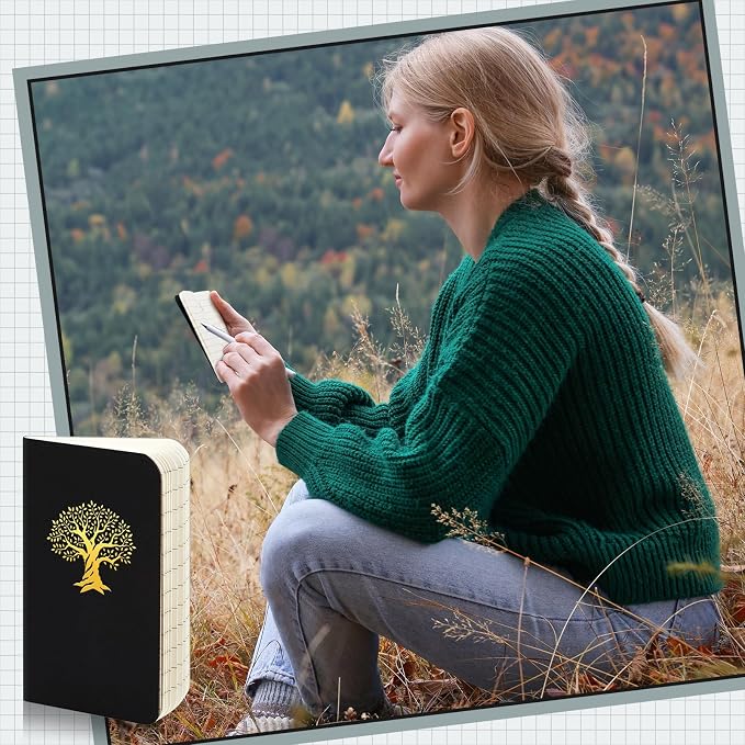 Outus 15 Pcs Mini Pocket Notebook 2.5" x 4" Small Journal Kraft Paper Notepads Bulk Softcover Pocket Notepad Memo Diary Subject Notebooks for Traveler Worker (Black,Tree of Life Style)