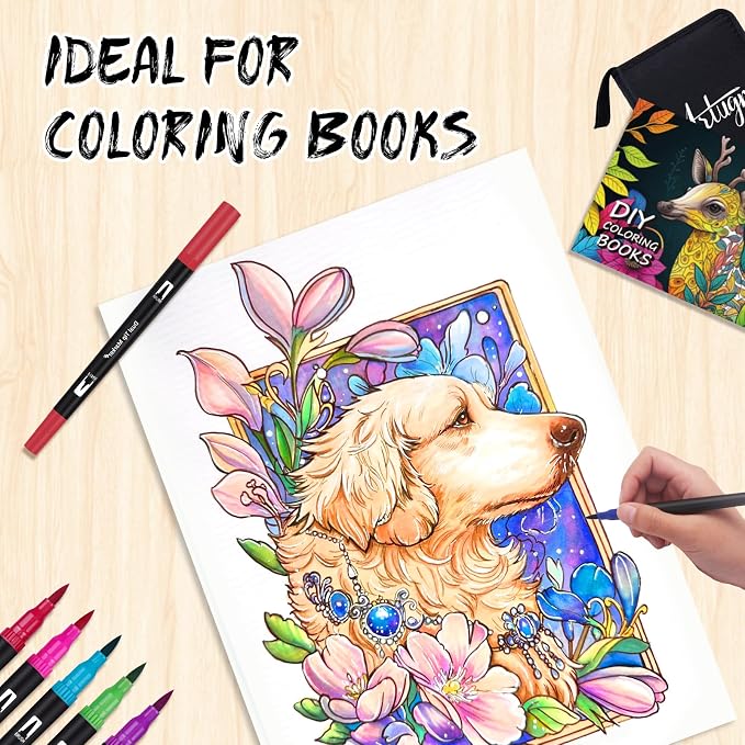 Artugn 120 Colors Dual Markers Brush Pens for Adult Coloring Books with Bag | Art Marker Set with Fine & Brush Tip Pen for Bullet Journaling, Coloring, Drawing, Hand Lettering, Calligraphy, Art Supplies