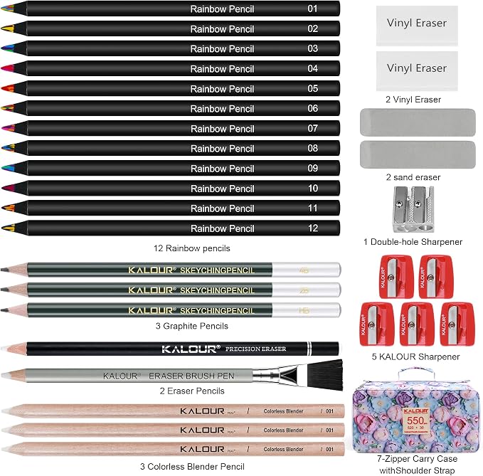 KALOUR PDAS Pro 550 Colored Pencils Set for Adults, Professional Colored Pencils for Artists, Soft Core Premium Coloring Pencils for Adult Coloring Books, Drawing, Sketching, Art Supplies with Case
