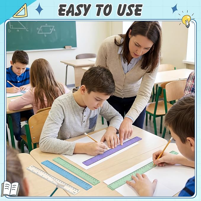 120 Pcs Clear Plastic Ruler Bulk 12'' Colorful Ruler for Classroom with Inch Centimeter for Teacher Student Back School Office Supplies Tool Operation Measuring Drawing(Ocean Colors)