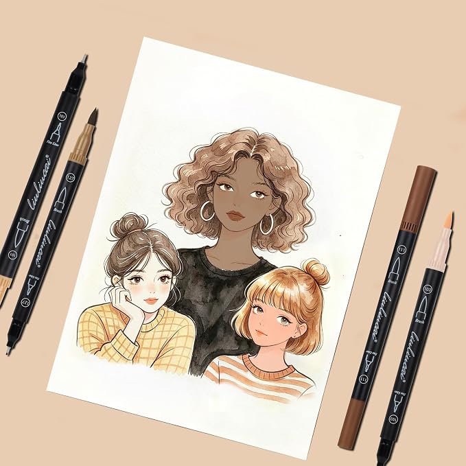 LIULIUCAI 10 Skin Tone Dual Tip Marker Pens, Fine Tip & Brush Tip Marker for Adult Coloring Book No Bleeding, Natural Skin Tone Markers for Realistic Portraits, Character Design, Sketching, Outlining