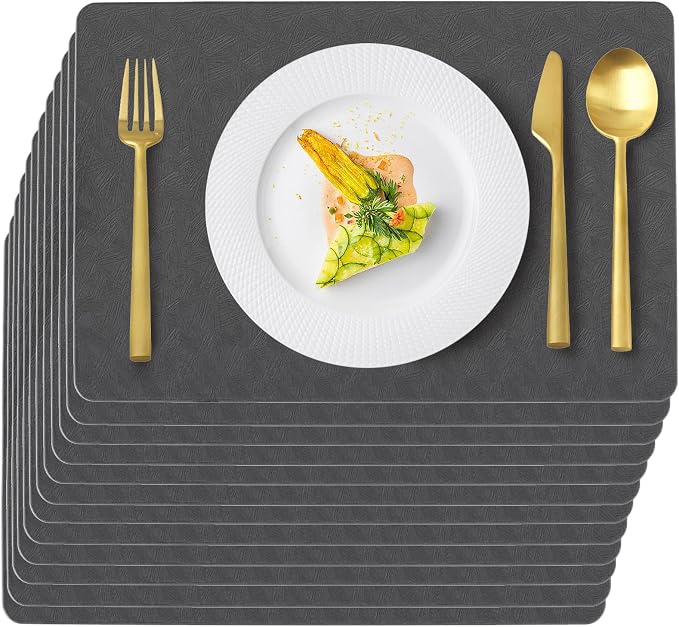 Gray Plastic Vinyl Placemats Set of 12, Waterproof Heat Resistant Table Mats,Faux Leather Wipeable Washable Easy Clean Non-Slip Place Mats for Indoor Outdoor(12,Gray)