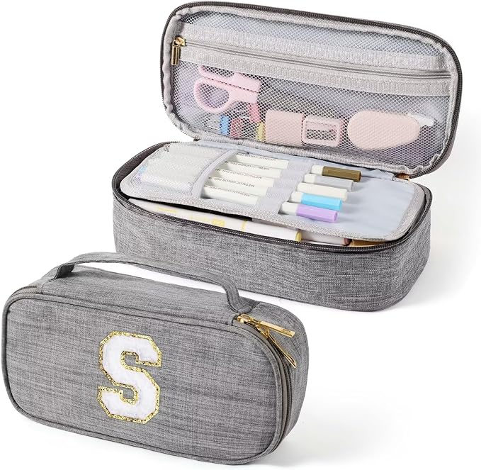 YOOLIFE Cute Pencil Case for Girls, Pencil Pouch Bag, Aesthetic Pen Pouch School Supplies for Teen Girls, S (Grey)