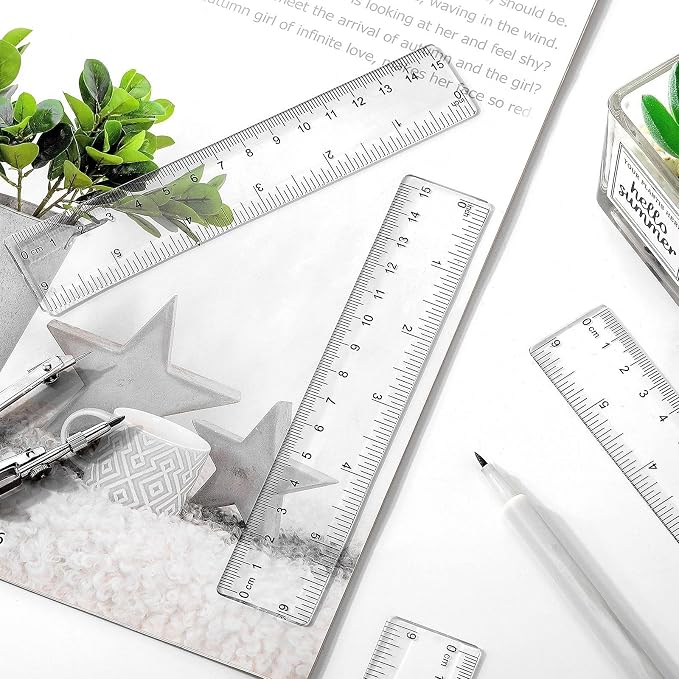 32 Pack 6 Inch Mini Rulers Bulk Plastic Small Rulers with Inches and Centimeters, Drafting Measuring Tool Set for Classroom Kids Student School Office Supplies(6 Inch,Clear)
