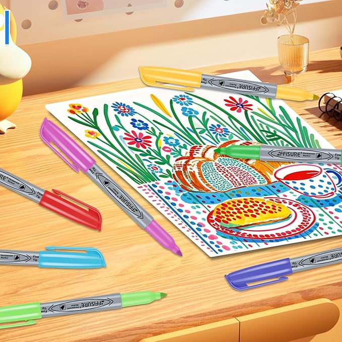 30 Colors Permanent Markers, 30 Pack Permanent Markers, Assorted Colors Marker，Fine Point, Fast Dry, Waterproof, work on Plastic, Glass, Metal, Wood and Stone