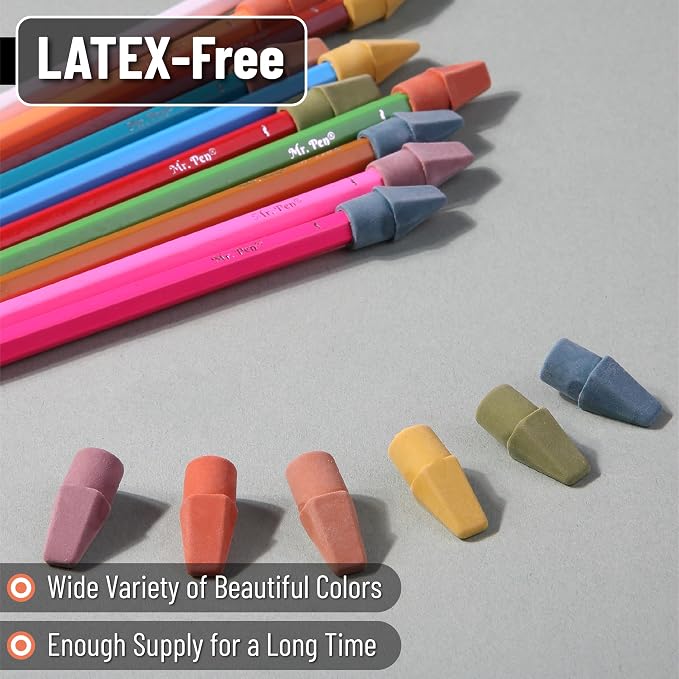 Mr. Pen- Pencil Top Erasers, 120 Pack, Folk Festival Colors | Latex-Free & No Smudge Pencil Eraser Tops