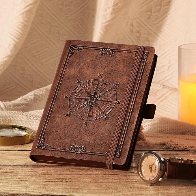 AHGXG Small Blank Pocket Notebook, 256 Numbered Pages, B6 (4.1'' X 5.7'') | Mini Journal, Vintage Soft Leather Hardcover, 80gsm Paper, for Men Women Work Office School (Brown)