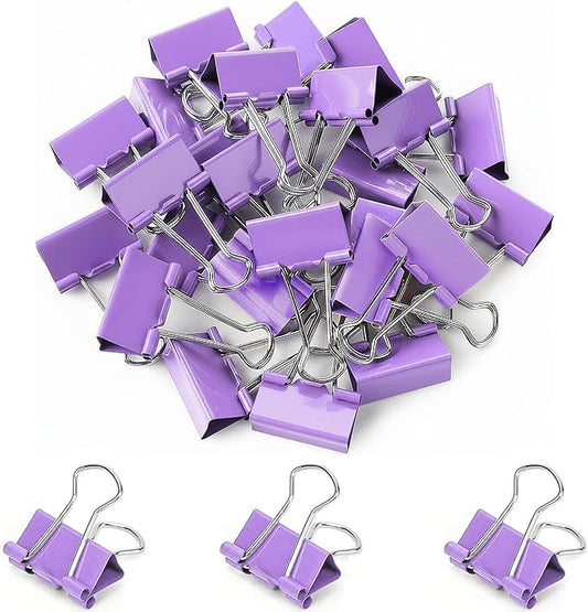 30 Pack Medium Purple Binder Clips 1-1/4 Inch (32 mm), Colored Middle Size Paper Clamps, Large Big Paper Clips for Office Home School Business 1.25"
