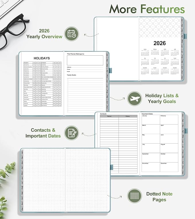 2026 Weekly & Monthly Planner, 12 Months Hardcover Planner from January 2026 - December 2026, Leather Agenda Organizer Book 2026 with Tabs, Daily Calendar Planners for Work School Home, A5 (5.75" x 8.38"), Blue