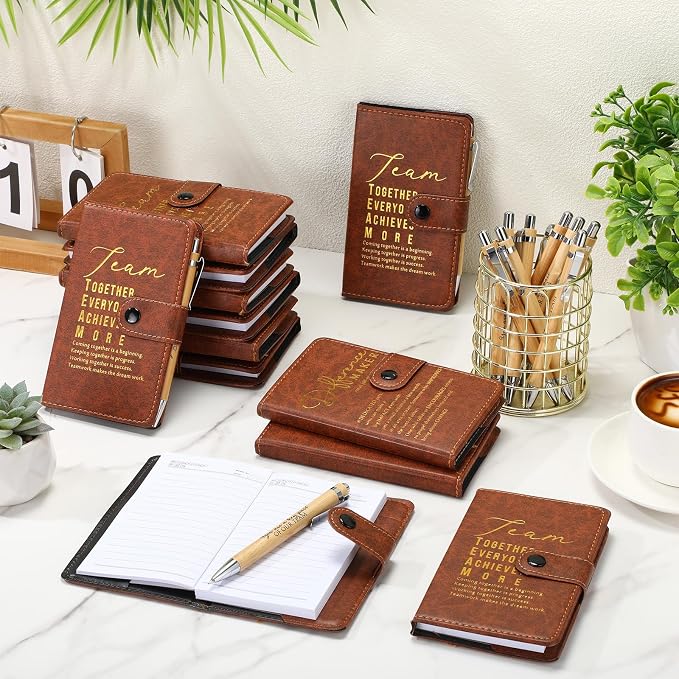 Honoson 12 Sets Back to School Gift for Teacher Bulk Inspirational A5 Leather Team Journal Motivational Notebooks Pen Thank You Gifts for Team Employee Nurse Coworker Staff Housekeeping Week