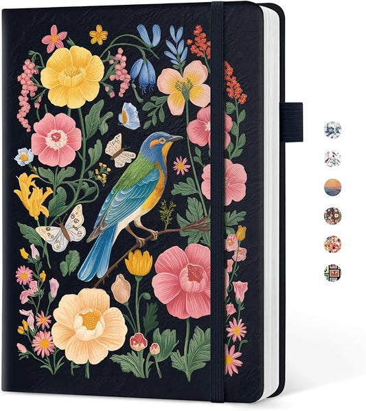 Taja Pretty Lined Journal for Women, Aesthetic Cute Hardcover Leather Journal for Writing, A5 College Ruled Notebook for Work & Note Taking, Perfect for Office School Home, 160 Pages, Garden Bird