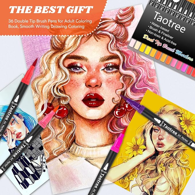 Taotree 120 Colors Dual Tip Art Markers Pens for Adult Coloring Book | Artist Fine & Brush Tip Coloring Markers Set Drawing Pens Craft Art Supplies for Journaling Note Taking Lettering Calligraphy