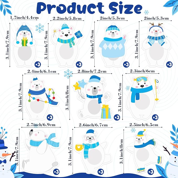 Xqumoi 30 Pack Winter Polar Bear Sticky Notes - Christmas Arctic Theme Self Sticky Notepads Polar Animal Writing Memo Pads Office School Supplies Birthday Party Favors Xmas Gift Goodies Bag Fillers