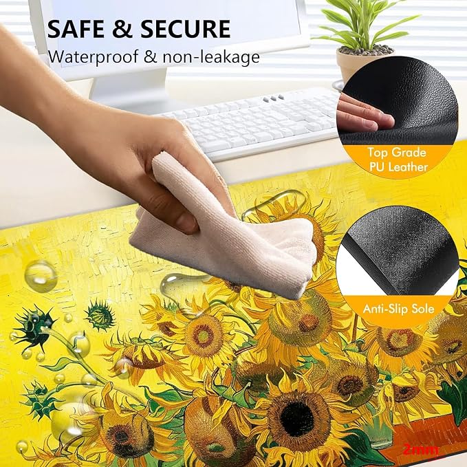Heated Mouse Pad with 3 Levels Heated & 3 Hours Auto Shut-Off Mouse Pad for Warming Hands in Office Home, 23.6" x 14.2"Large Safe Desk Mat Hand Warmer，Sunflowers