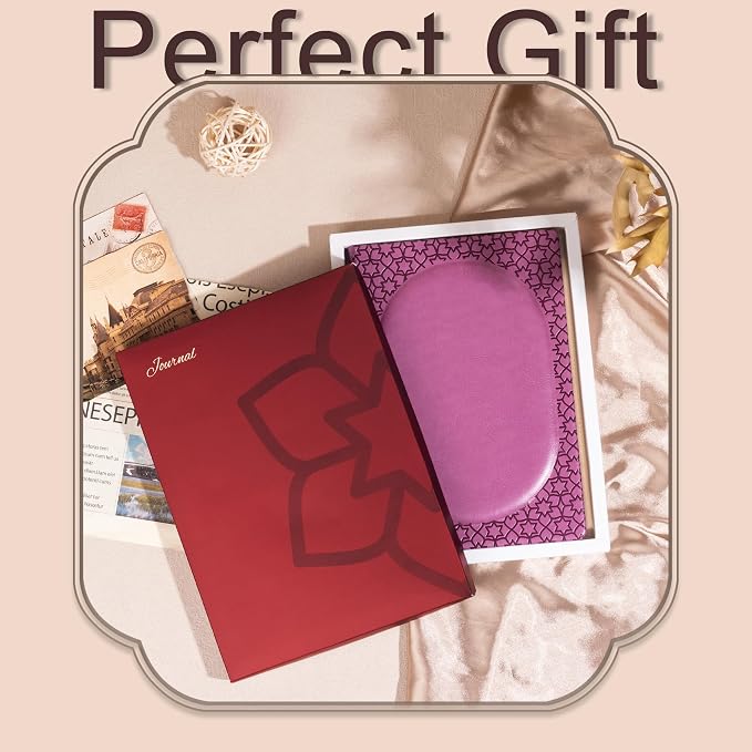 CAGIE Luxury Leather Journal for Women, Rose Pink A5 Hardcover | Lined Notebook, Gold Edges, 100 GSM, 256 Pages, Vintage Writing Diary