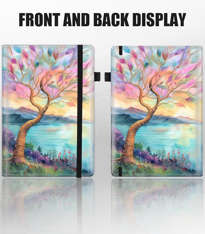 Hardcover Executive Notebooks, A5 PU Leather Lined Journal Notebook, 200 Pages Thick Paper Subject Notebooks for School,Work,Home Writing Business Notebook, Diary Book ，Watercolor Flower Tree