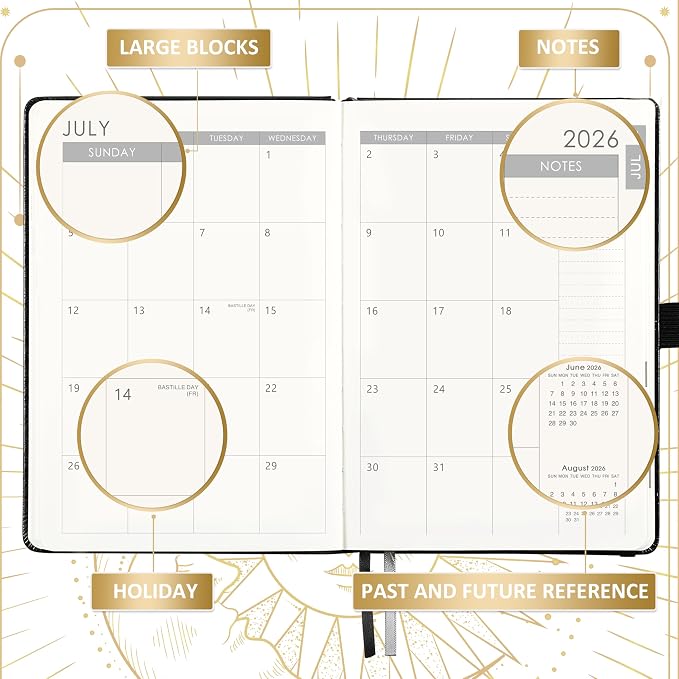 2026-2027 Planner - Academic Planner 2026-2027, Jul 2026 - Jun 2027, 5.75" x 8.25", 26-27 Weekly Monthly Planner, Faux Leather Planne-r 26-27 with Back Pocket & 40 Notes Pages - The Sun and Moon
