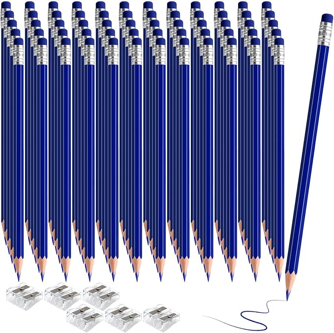 120 PCS Dark Blue Pencils Bulk with Eraser, Pre-Sharpened HB Pencils for Writing & Drawing, School Supplies for Kids Homework, Tests, Art Crafts & Teacher Grading(Dark Blue)