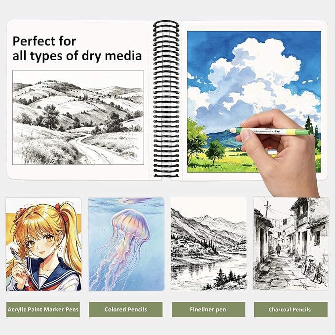 Hardcover Sketchbook,7.2"x8.3"Spiral Bound Drawing Pad,Floral Moth | 150gsm(92lb)Acid-Free Thick Paper,Blank Art Journal for Adults,Artists&Beginners,Ideal for Sketching,Doodling and Mixed Media