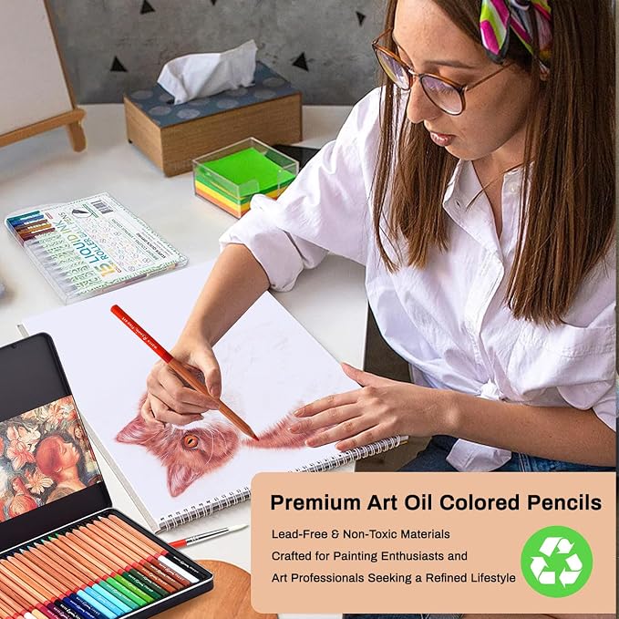 Oil-based Colored Pencils Set for Adult Professional Coloring 3.7mm Thick Core Unbreakable Great Color Rendering Iron Box Packed For Artists & Art Lovers (Renoir 3100 Series-48 Colors)