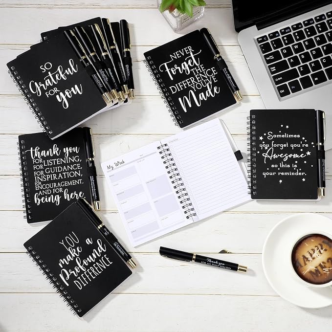 Tellingyou 100 Pcs/ 50 Set Team Appreciation Gifts for Employees Coworker A6 Notebook with Ballpoint Pens Thank You to Do List Notepad for Housekeeping Week Office Staff Teacher Back to School (Black)