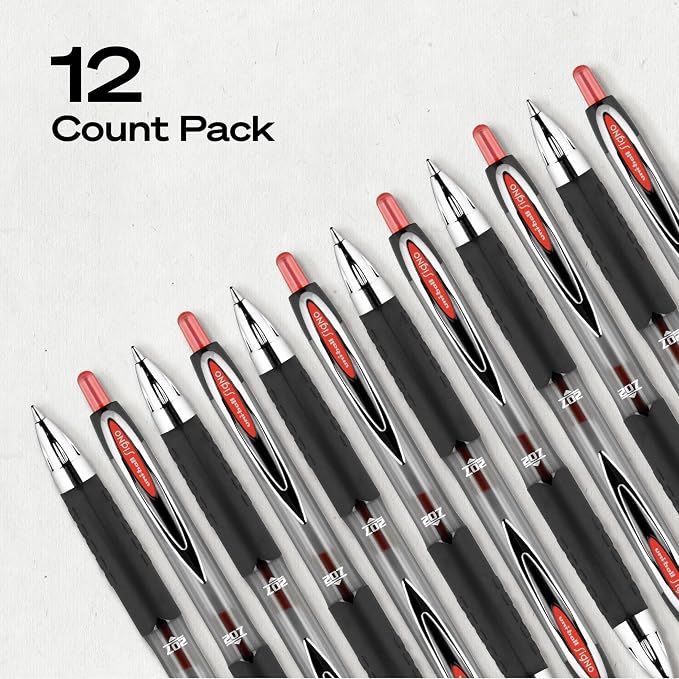 uniball™ 207 Gel Pens, Red Ink, 0.7mm Medium Point, Retractable, 12 Count, Smooth Writing, Fraud-Resistant, uni Super Ink™