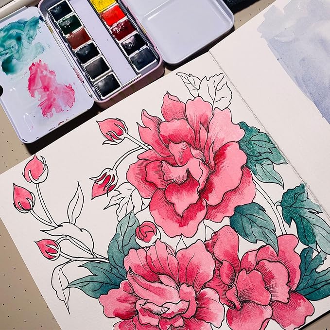 SEMLEART Watercolor Journal Sketchbook,6.5x6.5,140lbÀGSM Cotton Paper | 42 Sheets,Ideal for Painting, Drawing & Mixed Media,Pocket Mini Watercolor Notebook