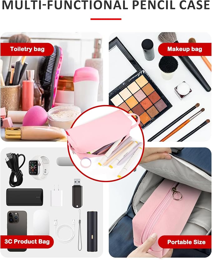 Fmeida Simple Pencil Case Pouch, Office Supplies Gift for Women, Light Pink | Eco-Friendly Fabric, Water-Resistant, Inner Pocket, Carry Handle