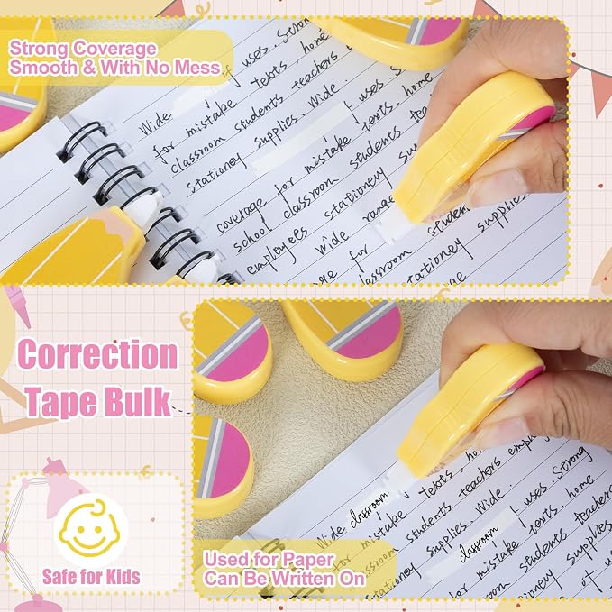 24 PCS Pencil Style Mini White Correction Tape | Back to School Mini White Film for Students, Classroom Rewardsfor Class Office Use