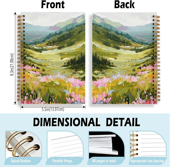 Colorful Wildflower Mountain Journal Notebook 5.5x8.3, Summer Floral Forest Meadow Journal for Women, Pastel Mountain Nature Landscape Notebooks for Work