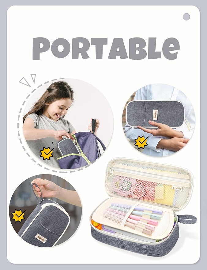 SUNEE Cute Pencil Case, Aesthetic Pen Pouch, Colored Large Pencil Bag with Zipper, Kawaii Stationery Storage and Organizer, School Supplies for Teen and Adult Girls, Gray