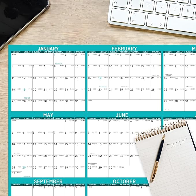 2026 Wall Calendar 24" x 36" Dry Erase Calendar for Wall from January 2026 to December 2026 12 Month Annual Large Yearly Wall Planner for Office School(Green)