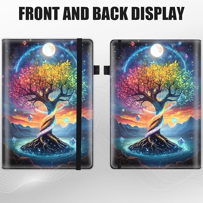 Hardcover Executive Notebooks, A5 PU Leather Lined Journal Notebook, 200 Pages Thick Paper Subject Notebooks for School,Work,Home Writing Business Notebook, Diary Book,Colorful Tree of Life in Space