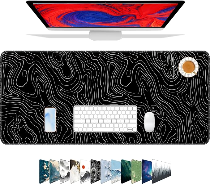 Galdas Mouse Pad For Gaming,XXL XL Large Mouse Mat Long Extended MousePad Desk Mat Non-Slip Rubber Mice Pads Stitched Edges Thin (31.5 x 11.8 x 0.12 Inches) Topographic Map