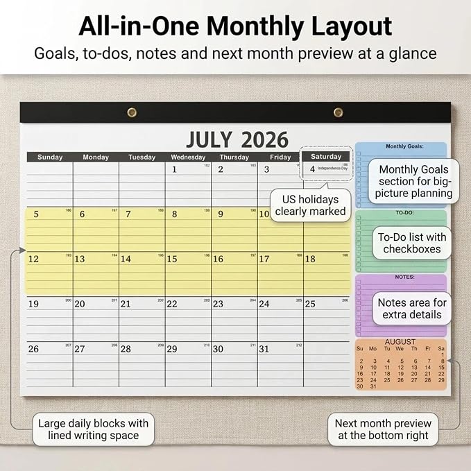Professional Desk Calendar 2026-2027 - Large 17" x 12" Monthly Office Blotter (July 2026 - Dec 2027), 120 GSM Thick Paper, 300g Sturdy Backing & Waterproof Cover for Business Planning