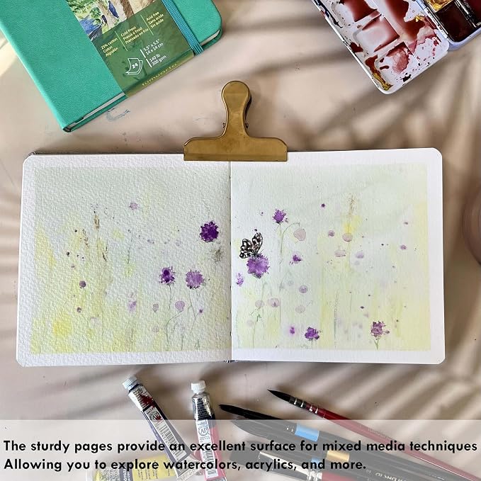 tumuarta Square Watercolor Journal, 5.5x5.5”, 140 LB, 300 GSM, Cotton Paper | Cold Press, 24 Sheets, 48 Pages, Watercolor Paper Notebooks For Use As Travel Sketchbooks Mixed Media Pad On The Go