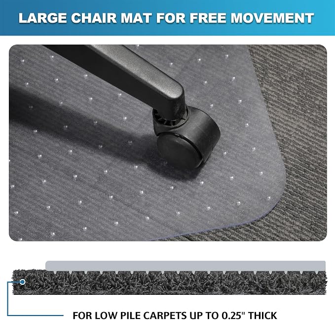 Thickened Chair Mat for Carpet - 47”X 35.5” Heavy Duty Office Chair Mat for Low-Pile Carpeted Floors. Carpet Protector for Office Computer Desk Chair. Easy Rolling, Clear