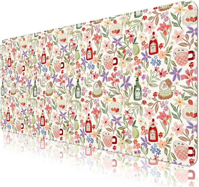 Botanical Floral Desk Pad Blotter,Large Mouse Pad 35 x 17in,PU Leather Desk Mat Writing Pad Protector, Non-Slip Waterprrof,Desktop Decor for Home Office Women Girls (Spring Blossoms)