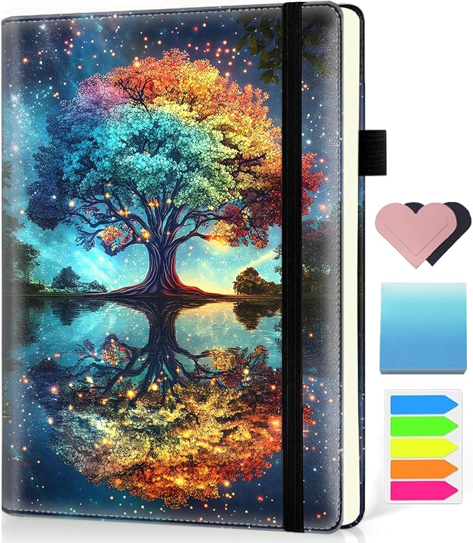 Hardcover Executive Notebooks, A5 PU Leather Lined Journal Notebook, 200 Pages Thick Paper Subject Notebooks for School,Work,Home Writing Business Notebook, Diary Book ，Space Fantasy Landscape