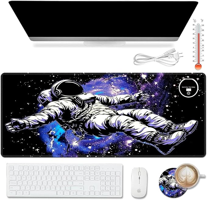 Warm Desk Pad,Heated Desk Pad,Office Mat,3 Heating Levels & 3 Hours Auto Shut-Off,31.5"*13" Gaming Mouse Laptop Keyboard Leather Desk Mat,Astronauts Space Purple