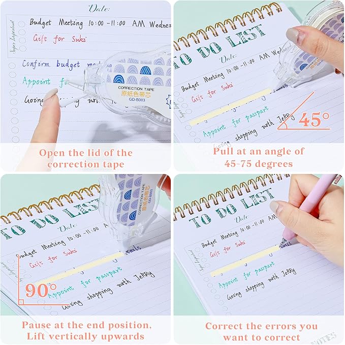 Temiary 5 Pcs Aesthetic Beige Correction Tape, Smooth Glide Quick Dry Tapes for Instant Corrections, Easy to Use White Tape Out Applicator Set for Office Note Taking, Journaling (Abstract Patterns)