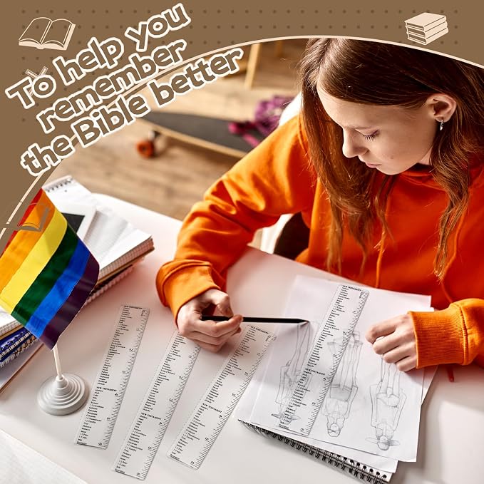 24 Pcs Clear Bible Verses Ruler with Scalloped Edge 6 Inch Christian Rulers with Books of The Bible for School Classrooms,Multitool or Bookmark(Old & New Testament)