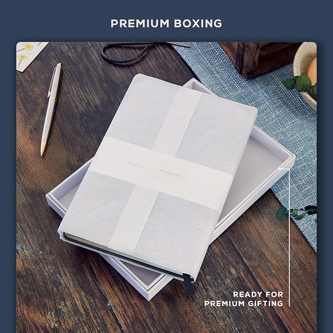 BEECHMORE BOOKS Premium Lined Leather Journal for Men & Women, 5" x 8" (A5) Thick 120gsm Ivory Cream Paper Notebook, Hardcover Vegan Leather Personal Diary, With Gift Box (Symphony Blue)